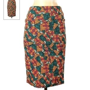 LulaRoe Unicorn Cassie Skirt Women's Small S Orange Teal Floral Midi Vintage EUC